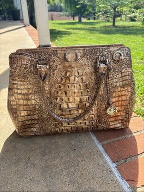 Brahmin Croc-Embossed Satchel Handbag - Brown